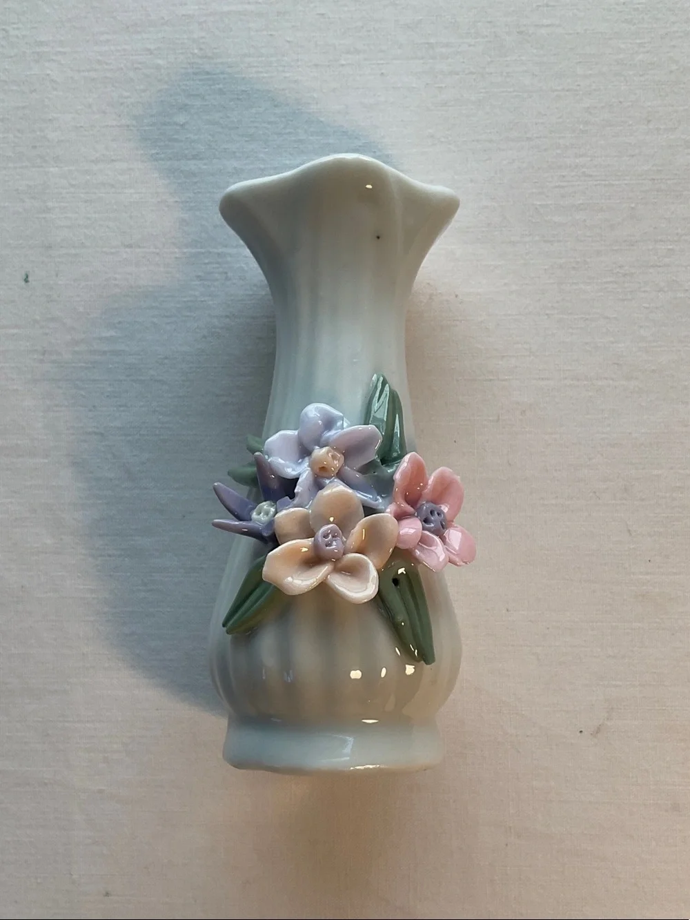 Vintage Petite Porcelain White Bud Vase with Pastel Floral Accents